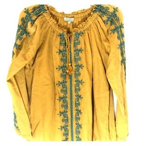 World market smocked and embroidered top